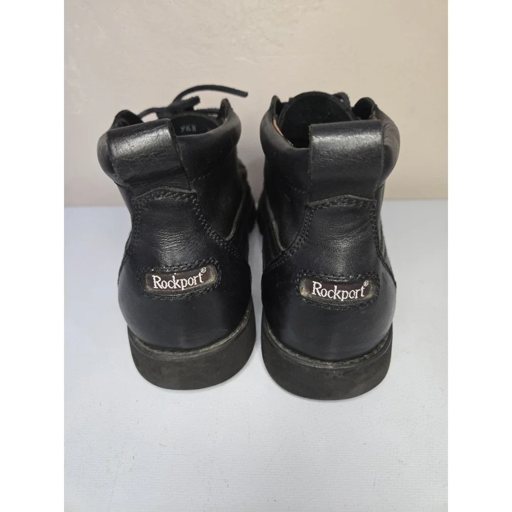 Rockport Mens Black Leather Boots Vibram Moc Toe Ankle Hikers Gorpcore Sz 9.5